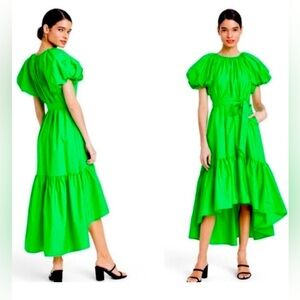 Christopher John Rogers x Target Green Puff Sleeve High-Low Ruffle Dress - S